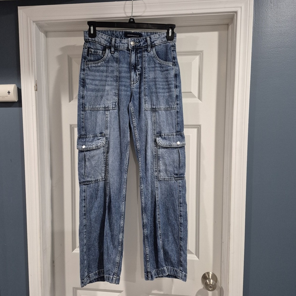 Aeropostale Jeans Womens 2 Utility Cargo High‎ Rise Denim Tencel Baggy Grunge